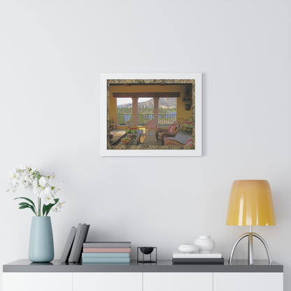 Oasis View with Leather Print Border Framed Horizontal Poster