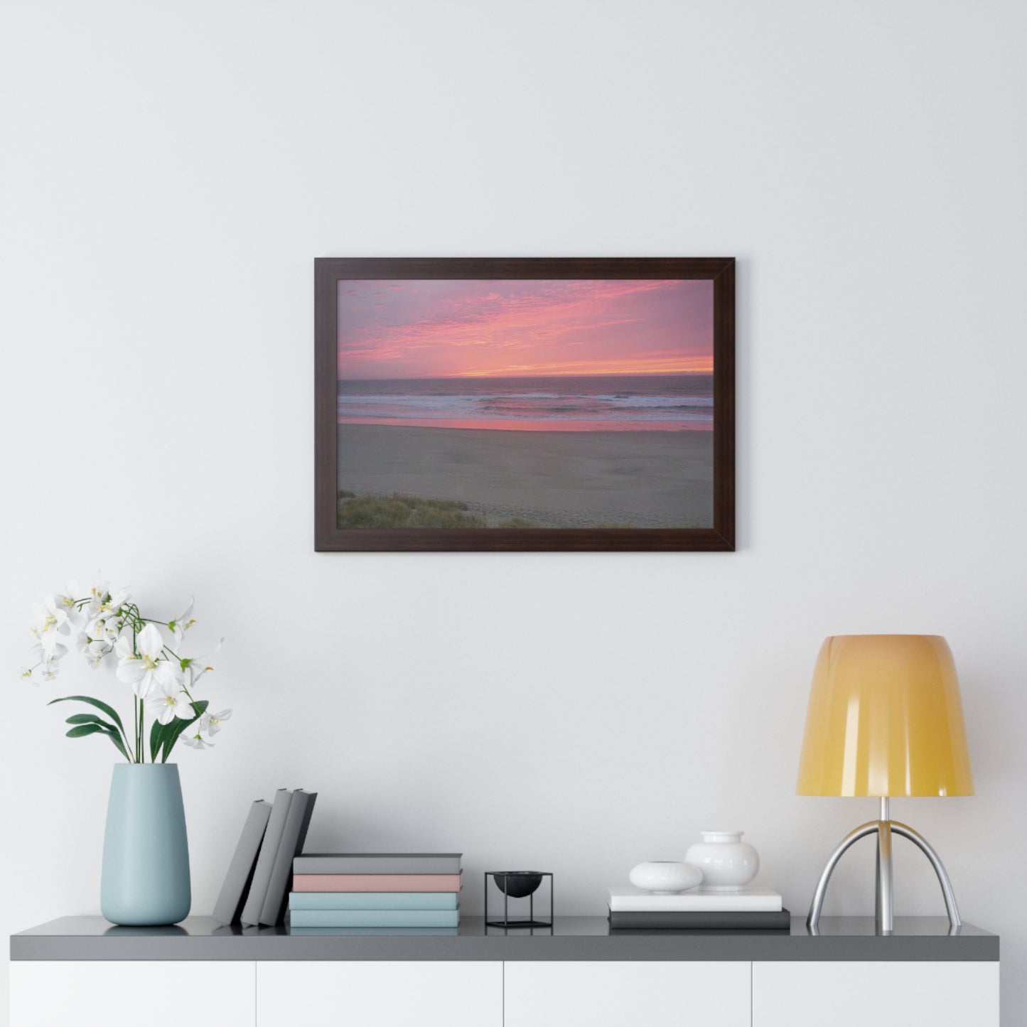 Pink Ocean Sunset Framed Horizontal Poster