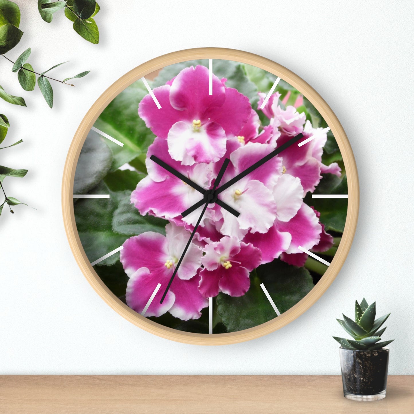 African Violet Framed Wall Clock