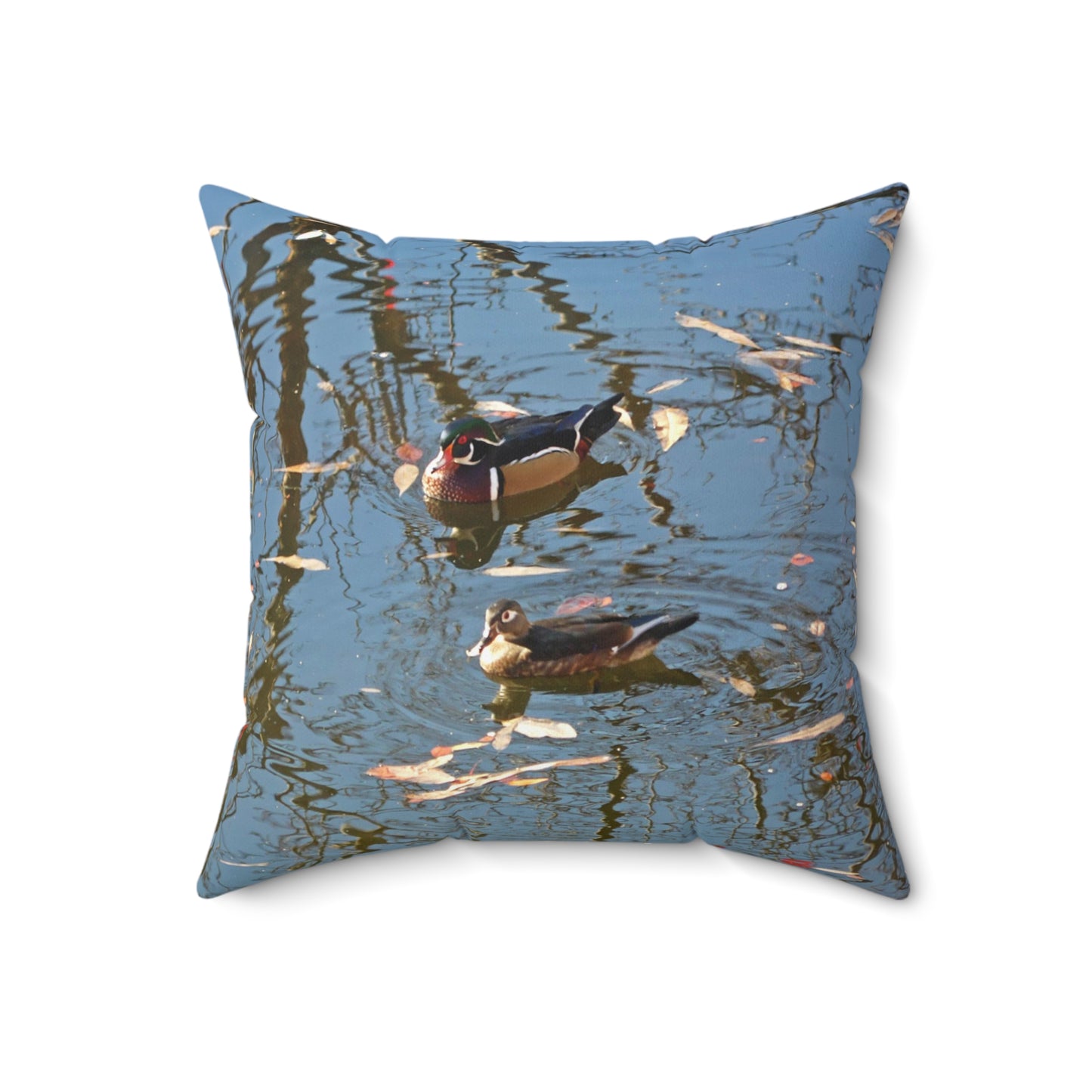 Wood Duck Couple Spun Polyester Square Pillow