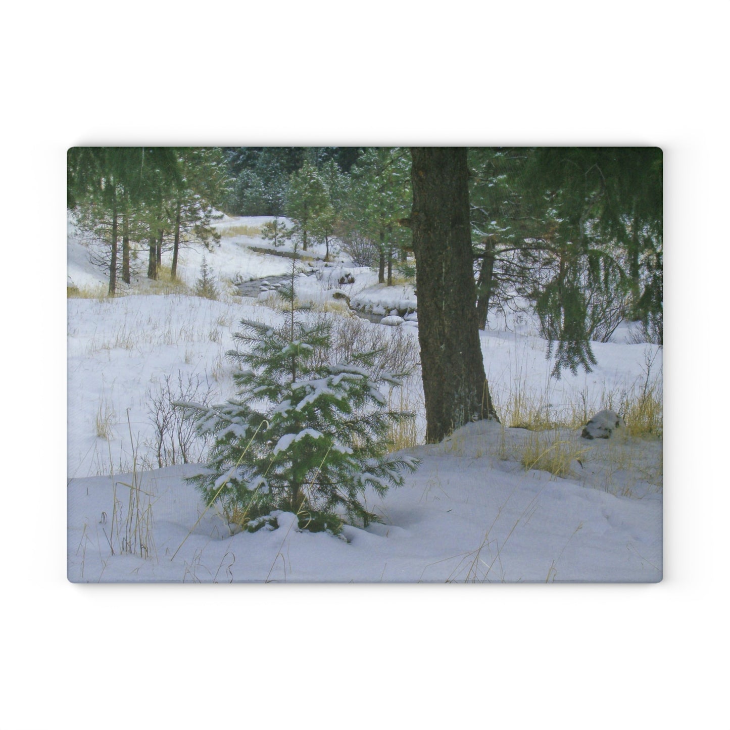 Christmas Tree Creek Glass Cutting Board Hand Wash