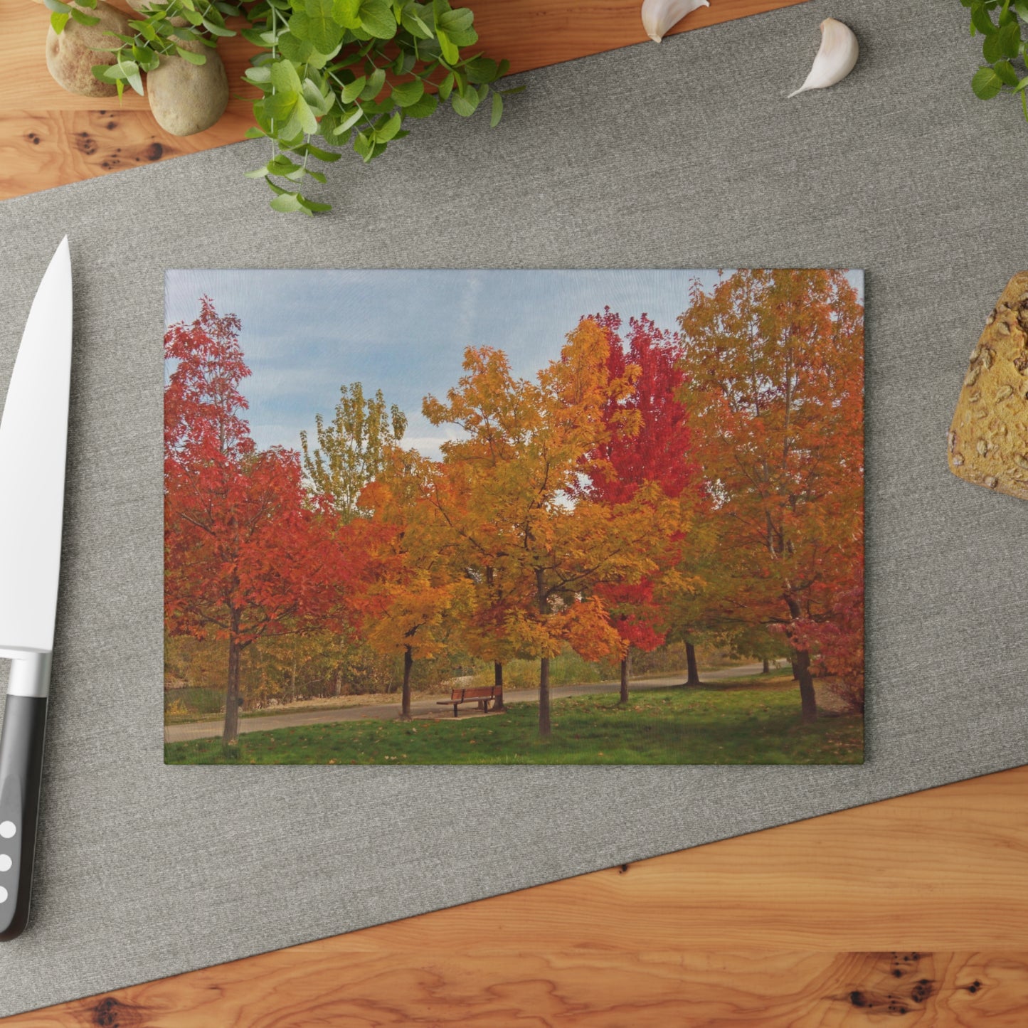 Autumn Serenity Glass Cutting Board Hand Wash