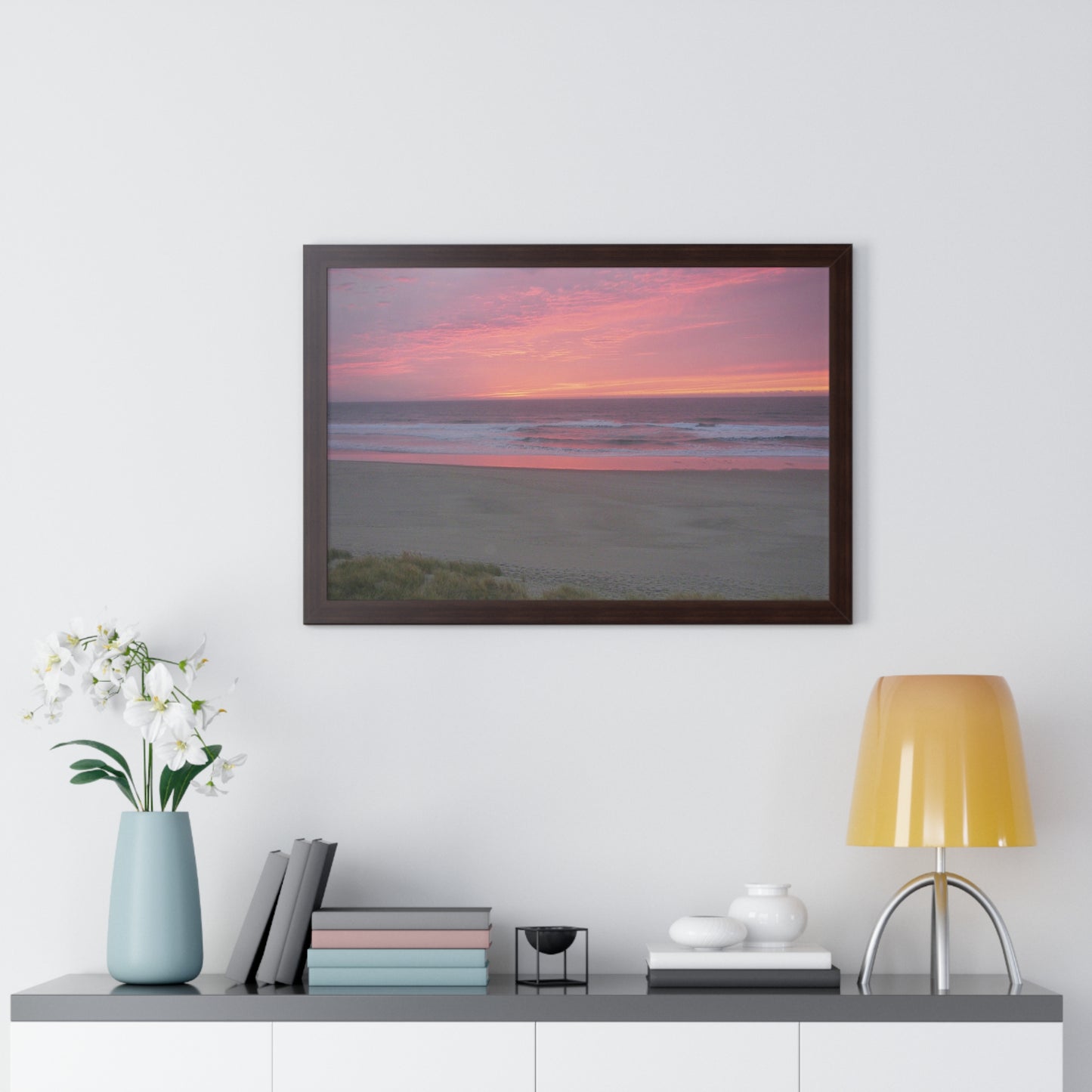 Pink Ocean Sunset Framed Horizontal Poster