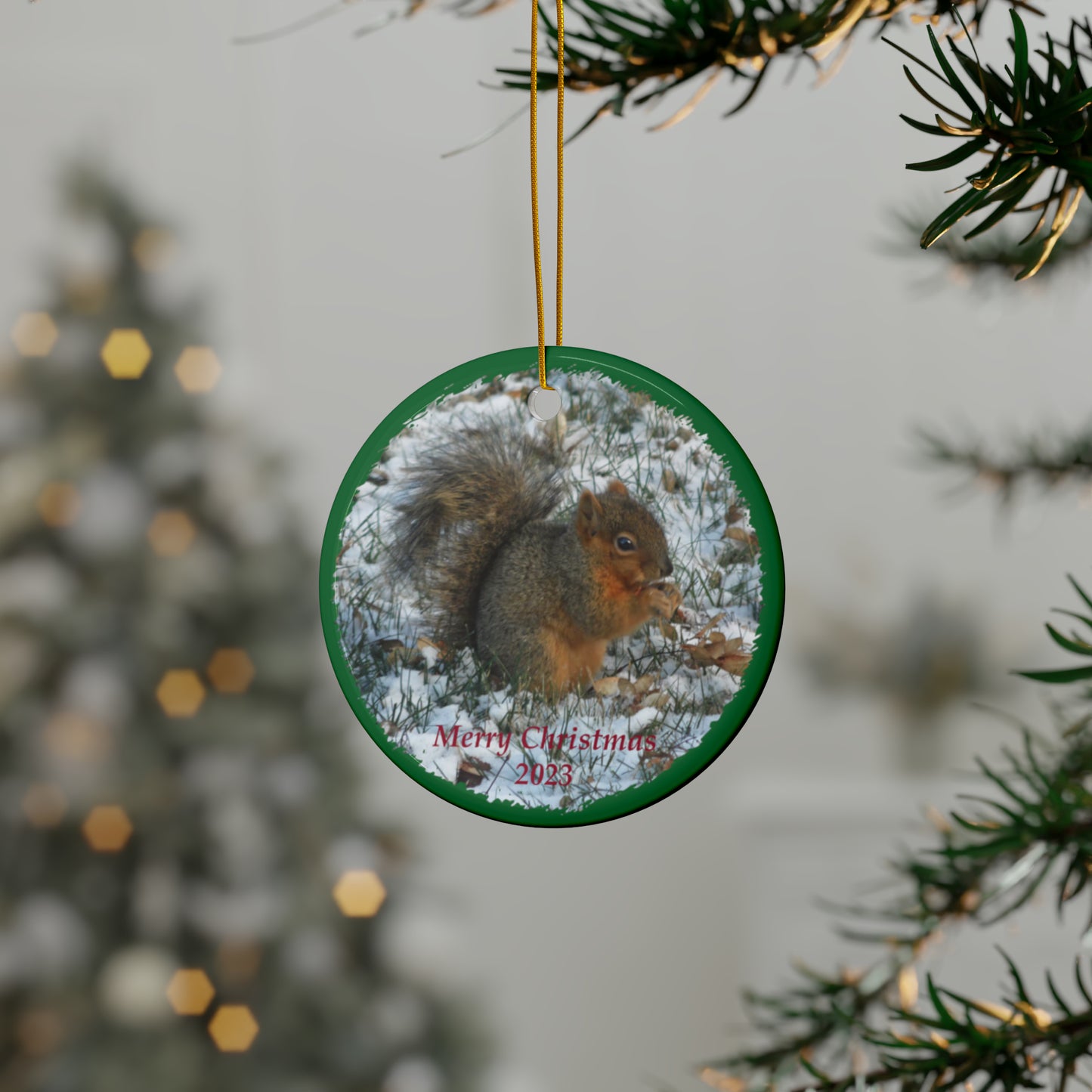 Winter Squirrel Merry Christmas 2023 Ceramic Ornaments