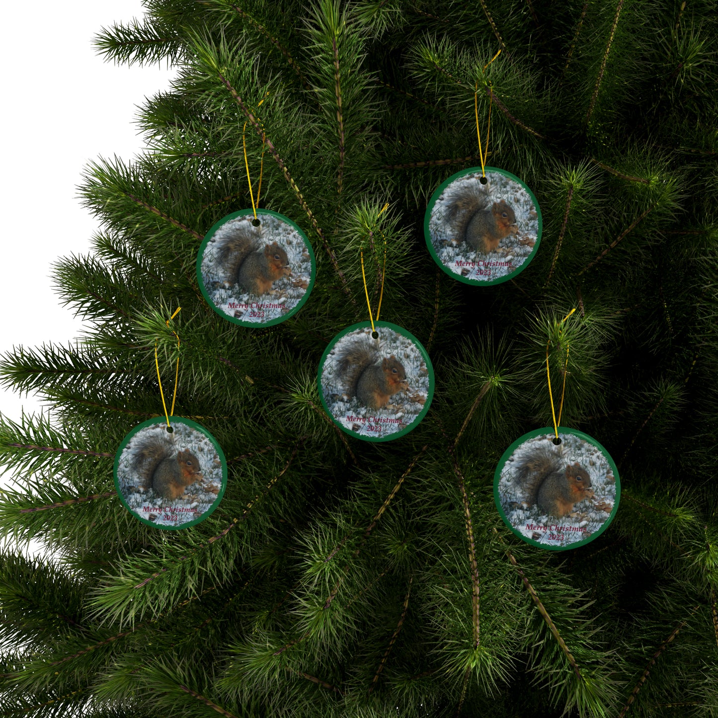 Winter Squirrel Merry Christmas 2023 Ceramic Ornaments