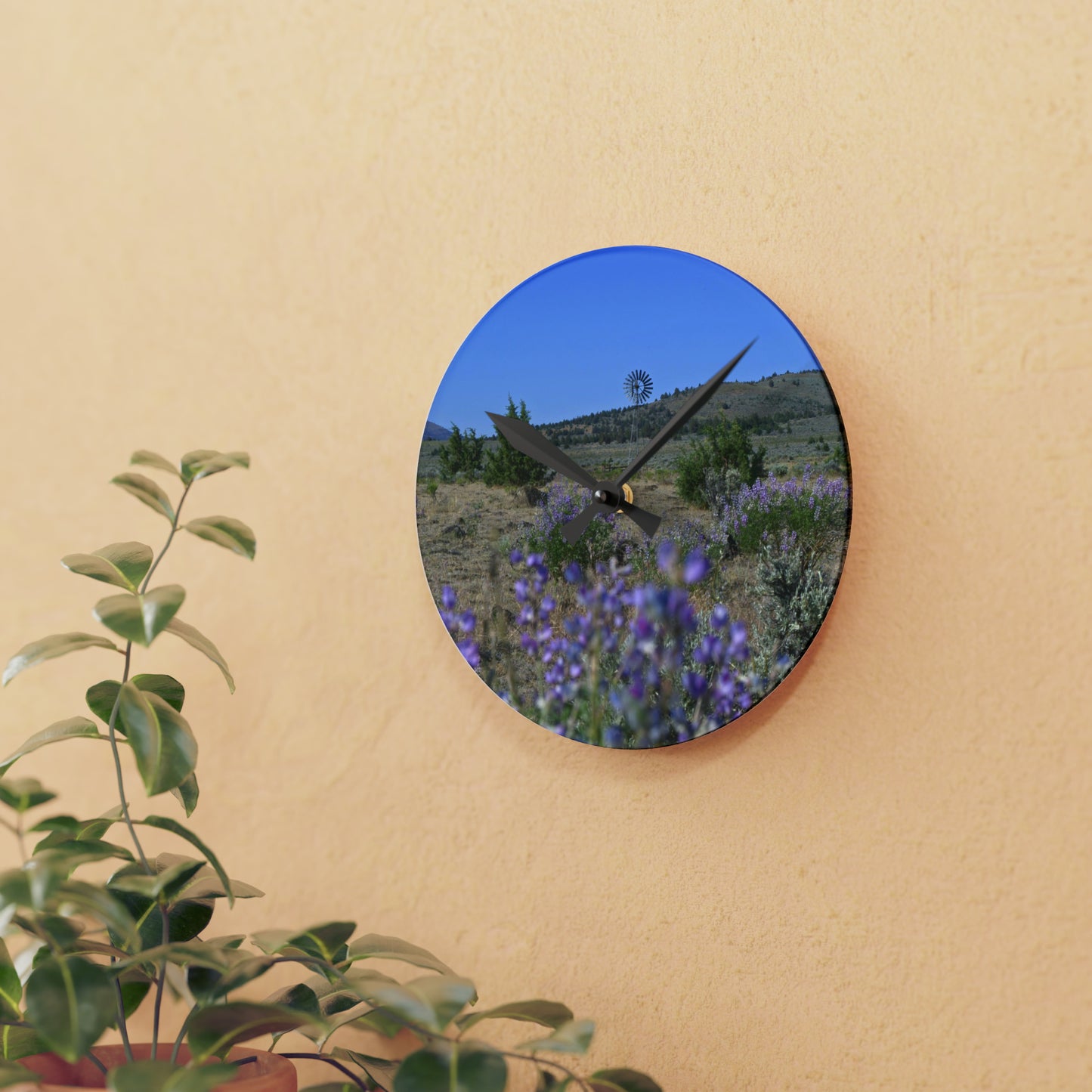 High Desert Lupine & Windmill Acrylic Wall Clock