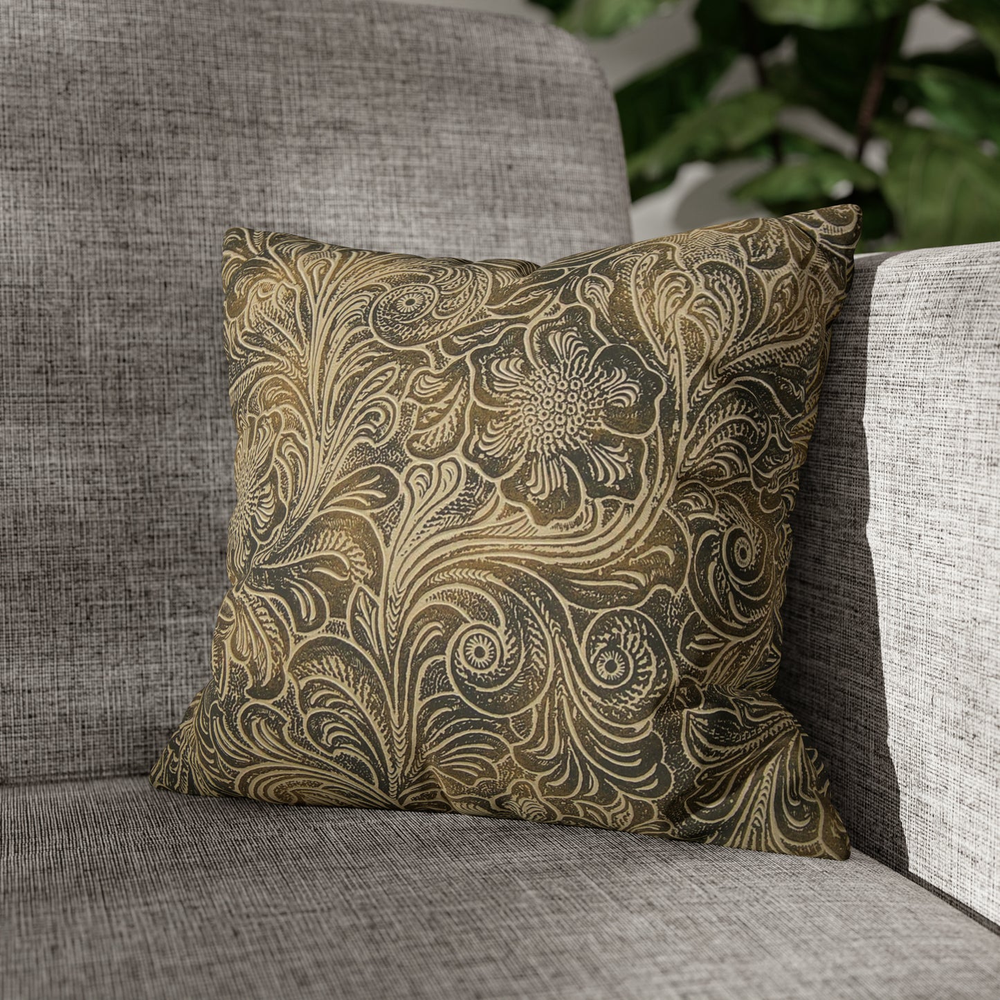 Western Leather Print Faux Suede Pillow Case