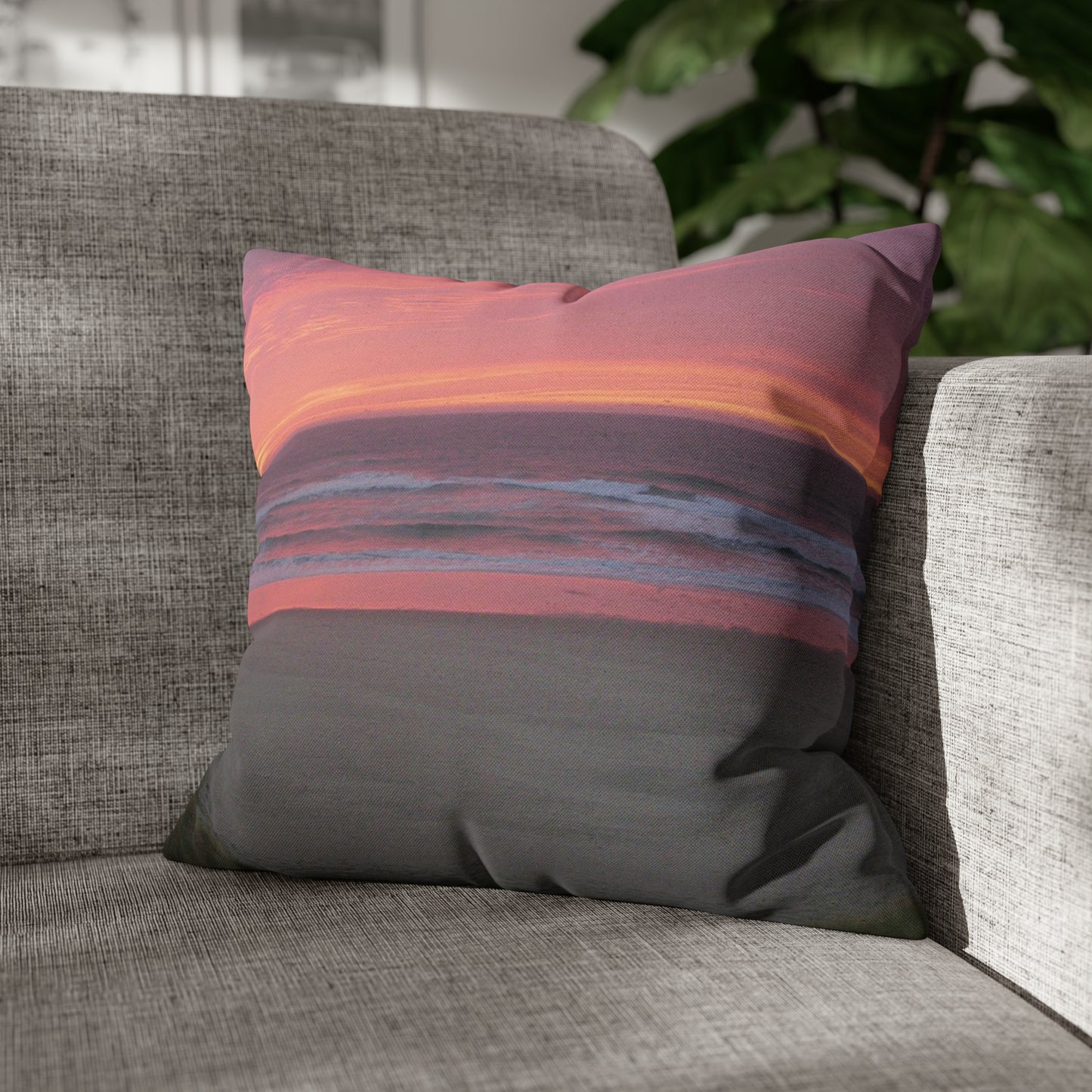 Pink Ocean Sunset Spun Polyester Pillow Case