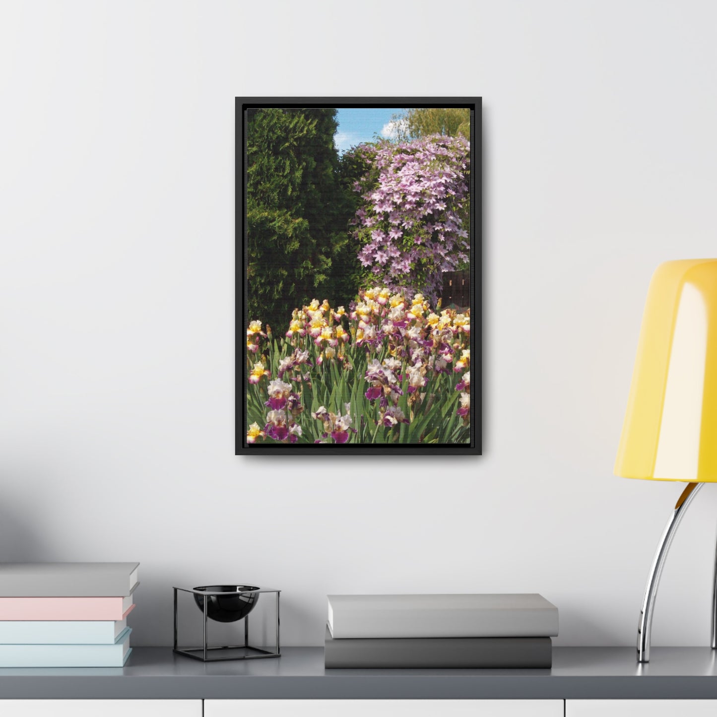 Sunny Iris Garden Gallery Canvas Wraps Framed