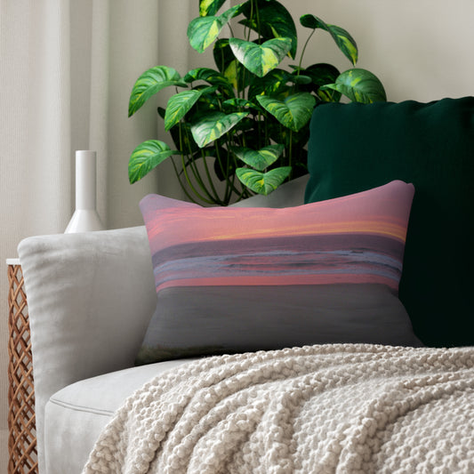 Pink Ocean Sunset Spun Polyester Lumbar Pillow
