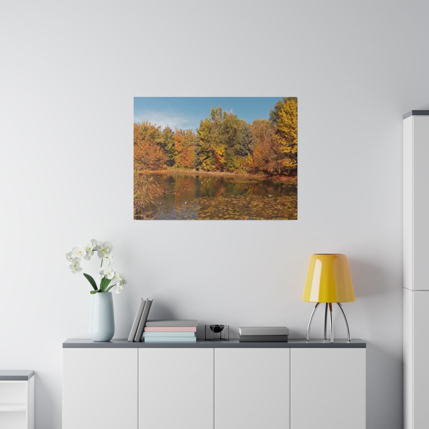 Autumn Duck Pond Matte Canvas