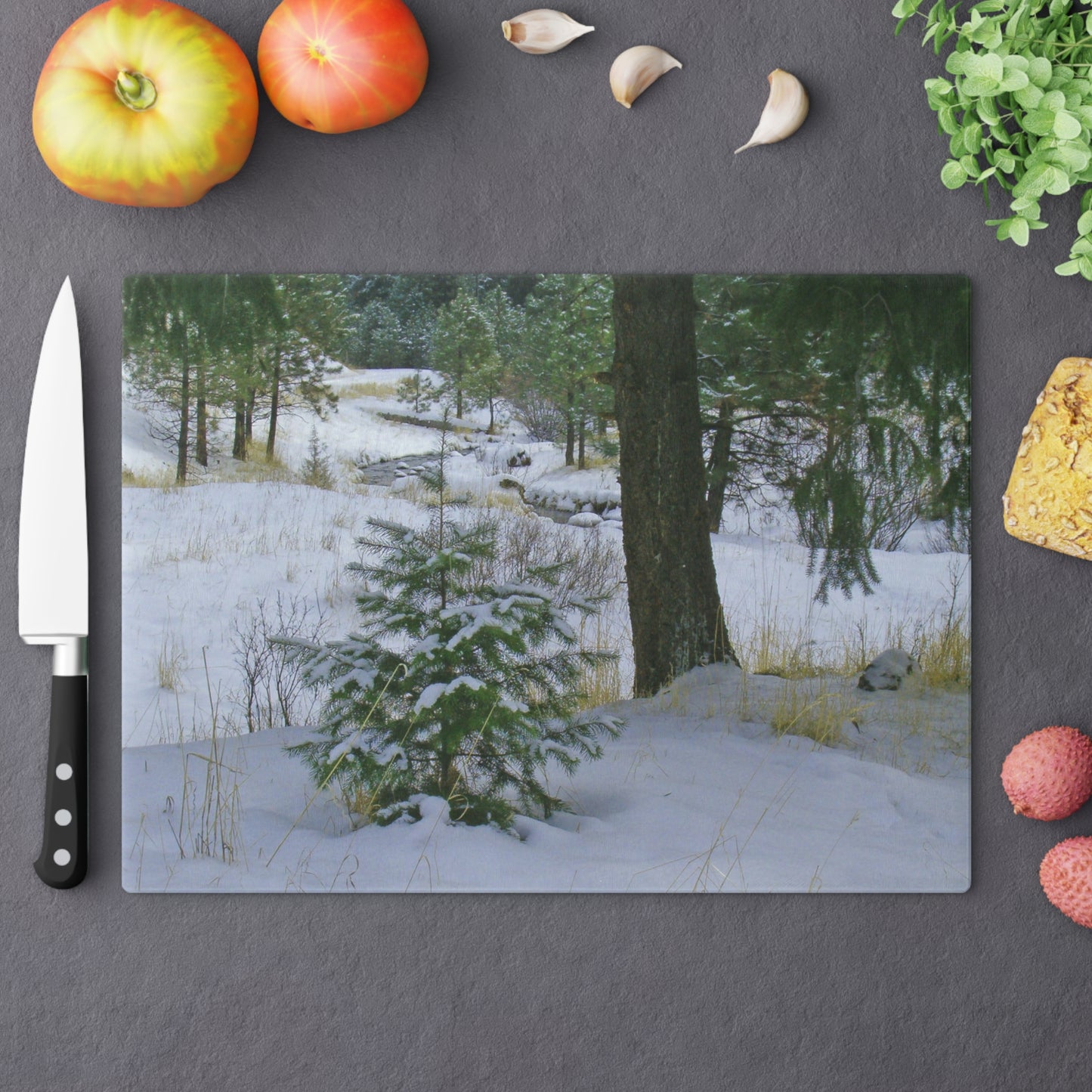 Christmas Tree Creek Cutting Board Dishwasher Safe