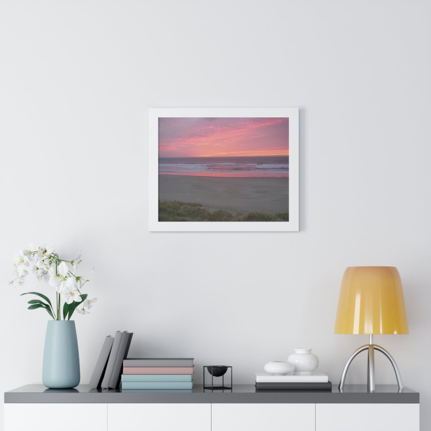 Pink Ocean Sunset Framed Horizontal Poster