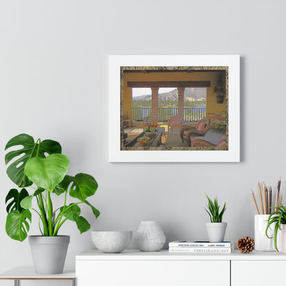 Oasis View with Leather Print Border Framed Horizontal Poster