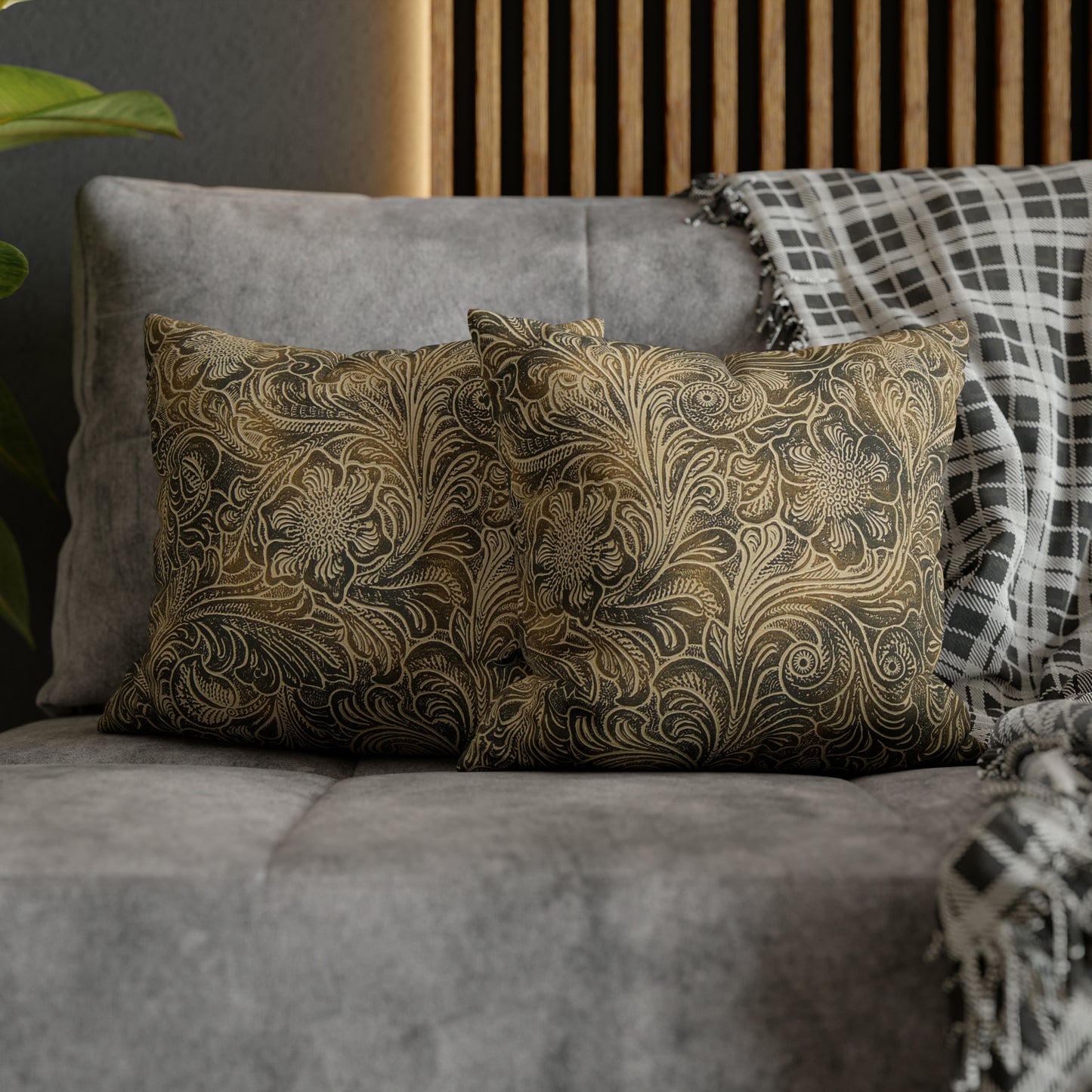 Western Leather Print Faux Suede Pillow Case