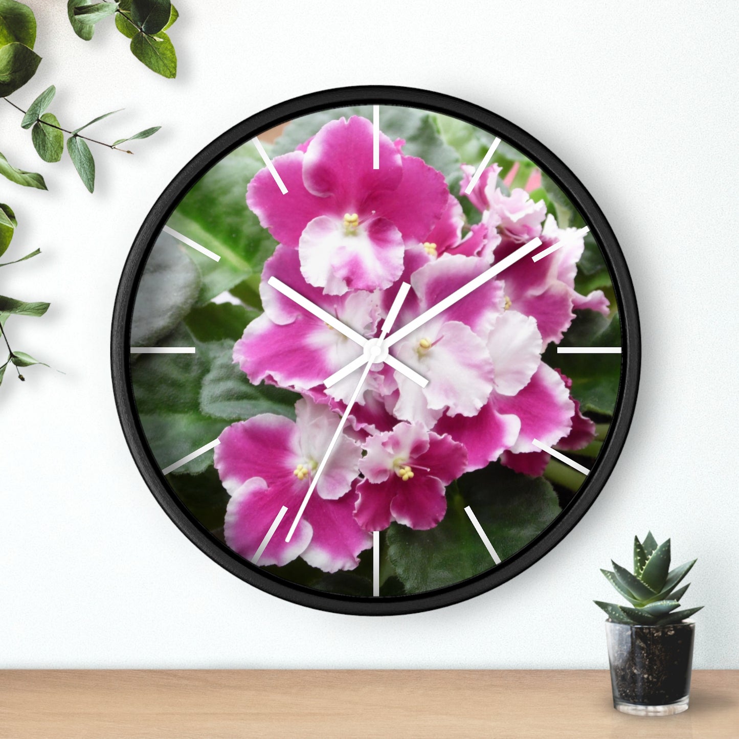 African Violet Framed Wall Clock