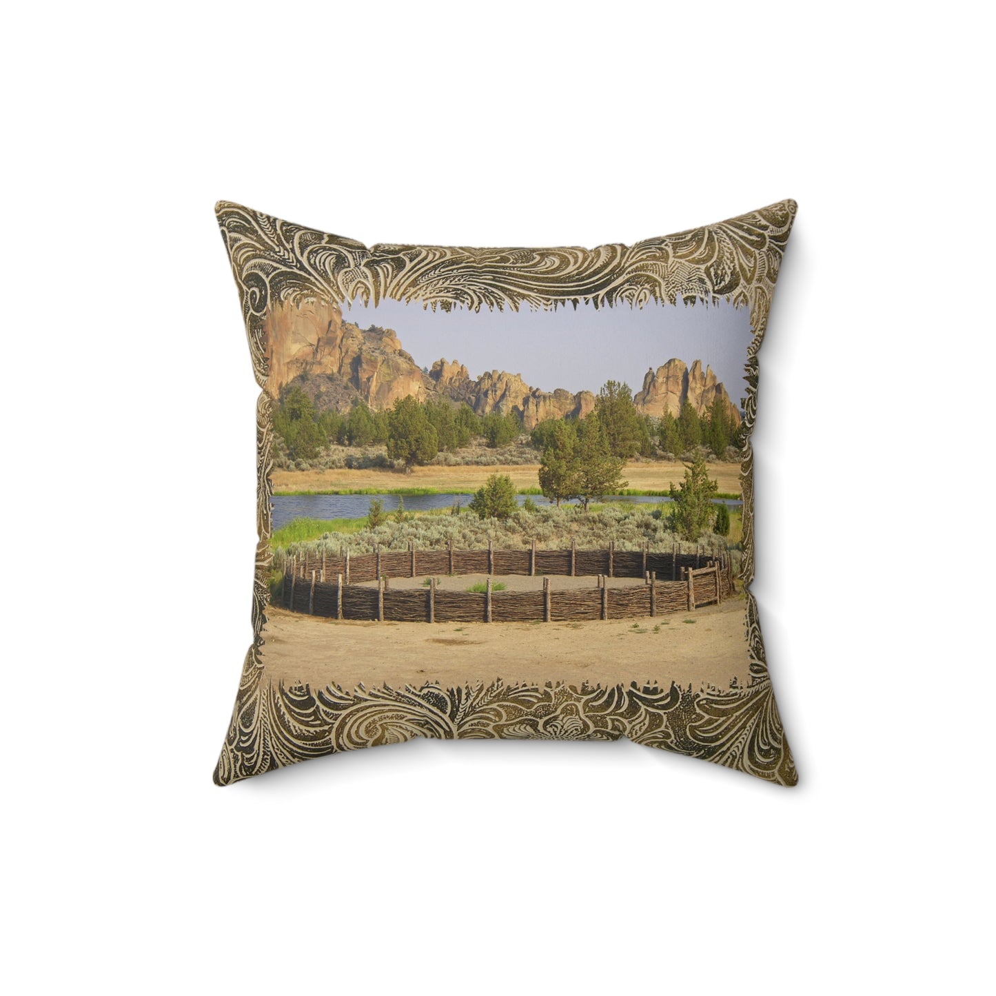 Scenic Round Pen Faux Suede Square Pillow