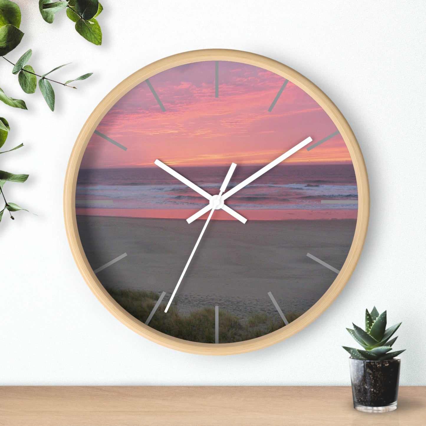 Pink Ocean Sunset Framed Wall Clock