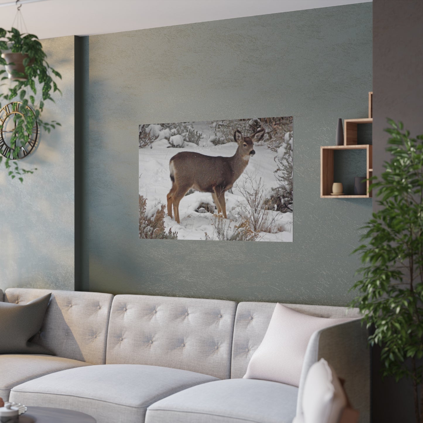 Snowy Deer Satin Posters