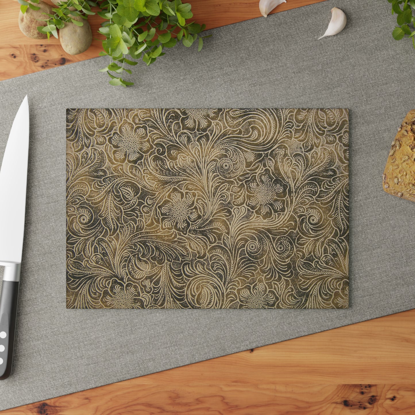 Western Leather Print Glass Cutting Board Hand Wash