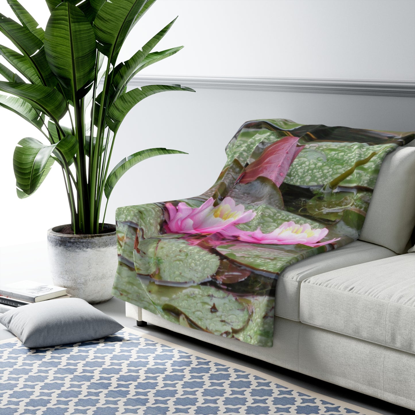 Water Lilies Sherpa Fleece Blanket Vertical