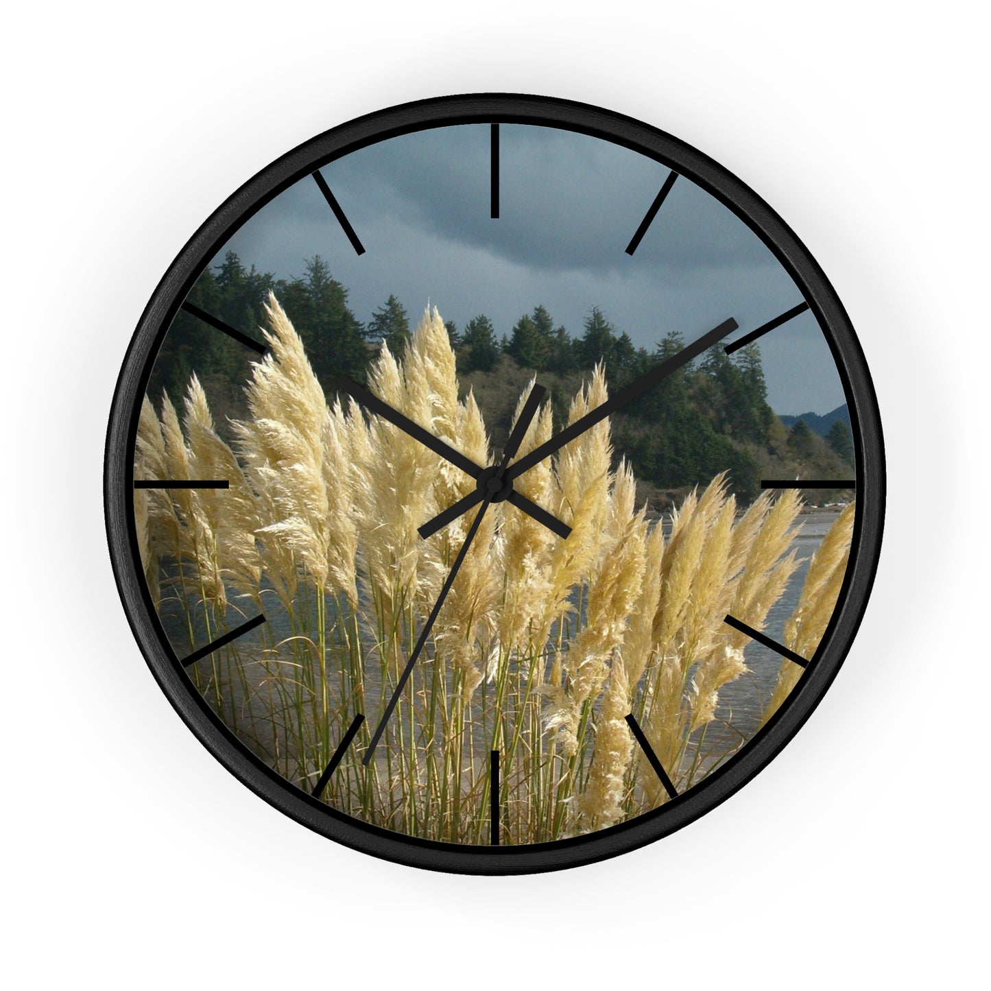 Golden Coastal Pampas Wall Clock