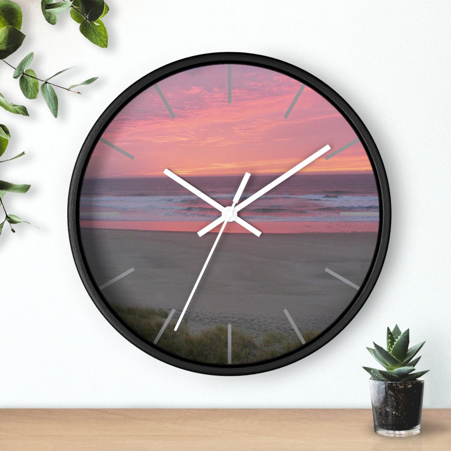 Pink Ocean Sunset Framed Wall Clock