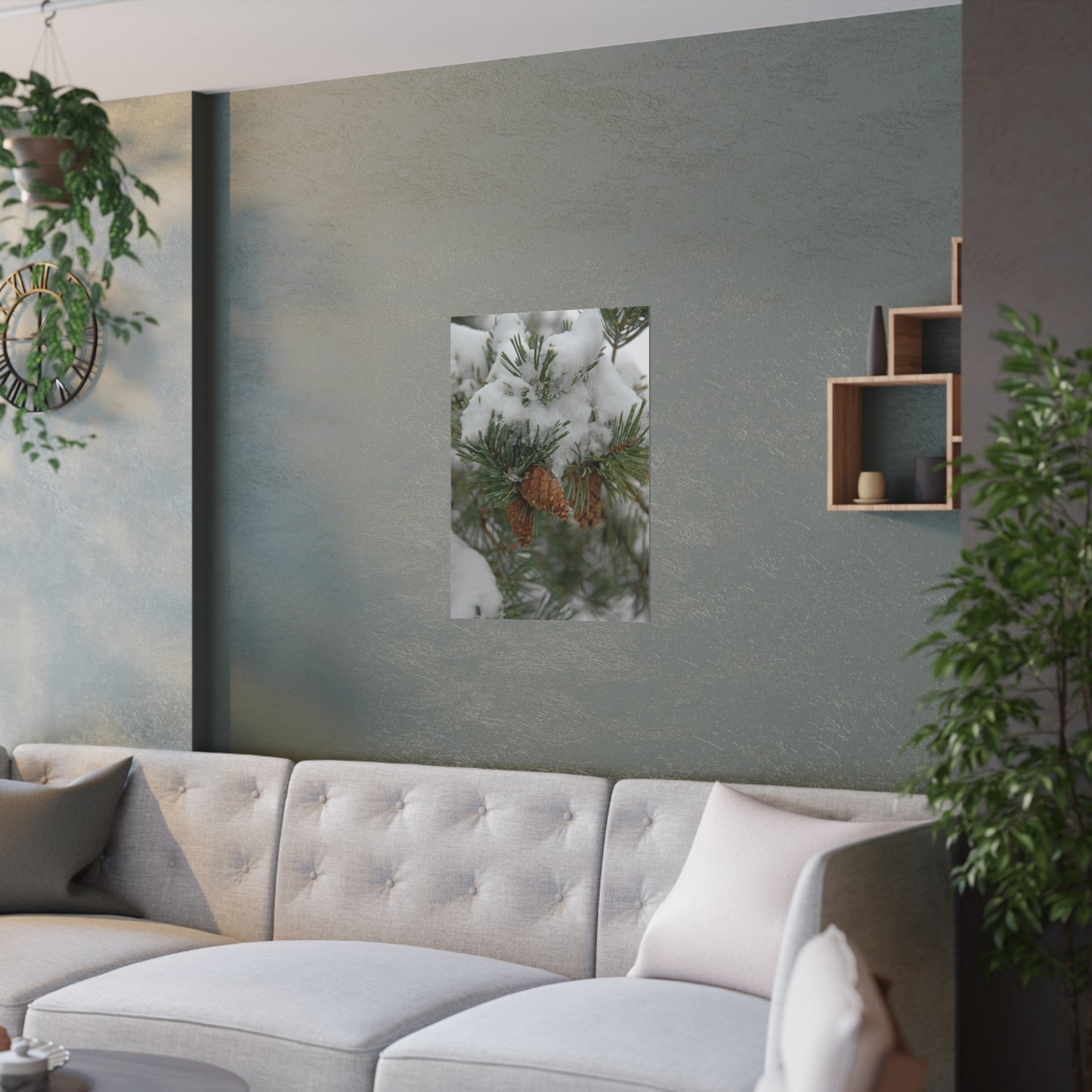 Snowy Fir Cones Satin Posters