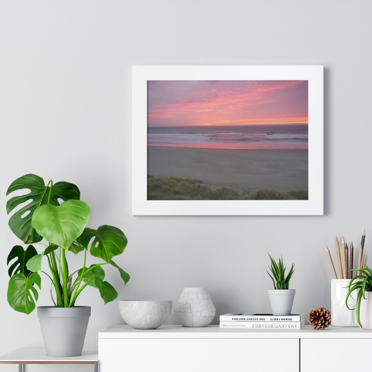 Pink Ocean Sunset Framed Horizontal Poster