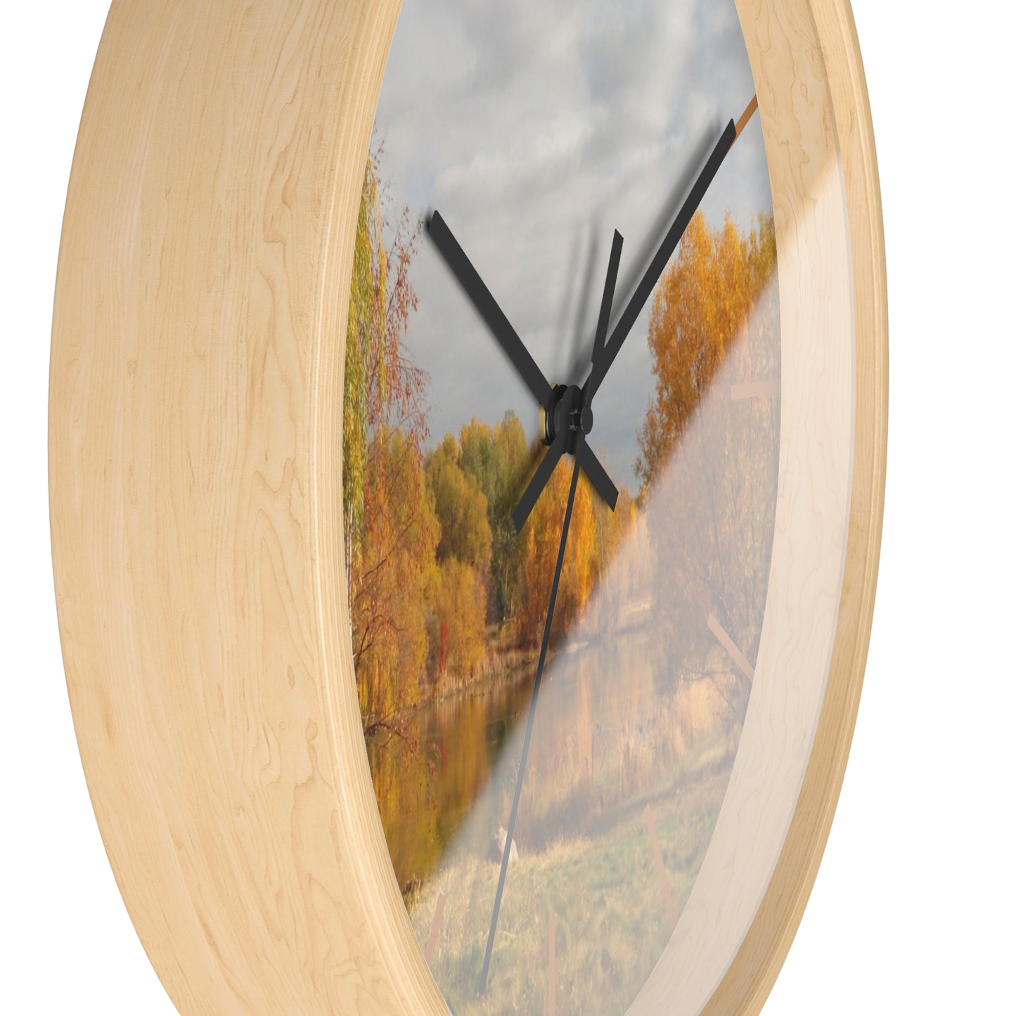 Golden Autumn Pond Wall Clock