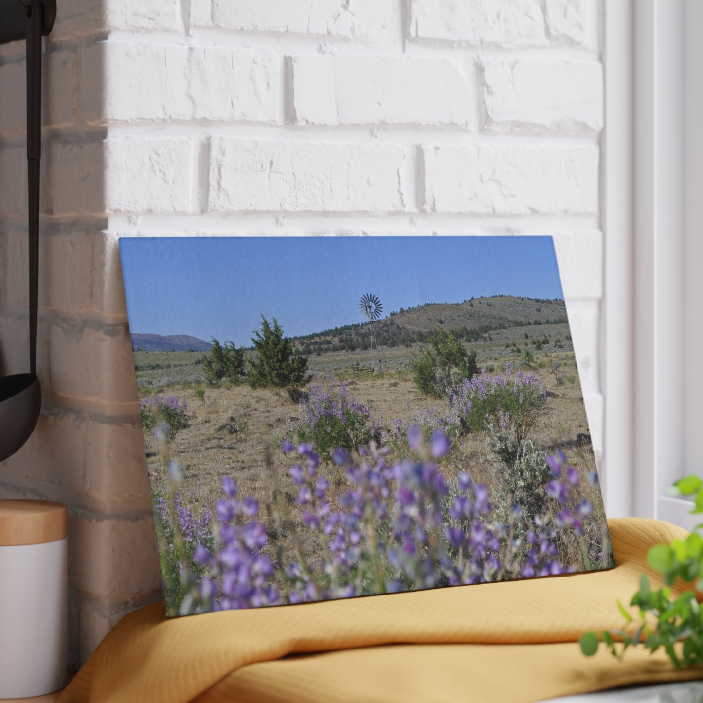 High Desert Lupine & Windmill Glass Cutting Board Hand Wash