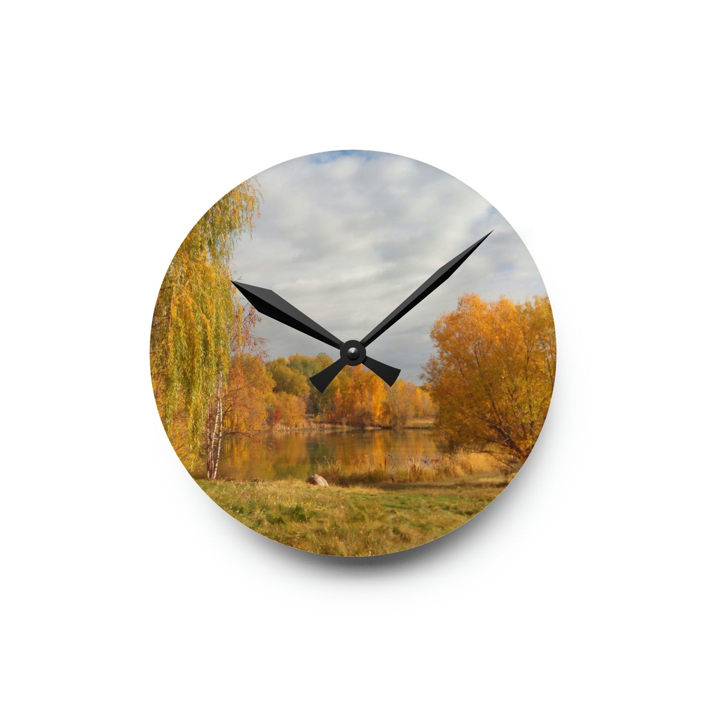 Golden Autumn Pond Acrylic Wall Clock