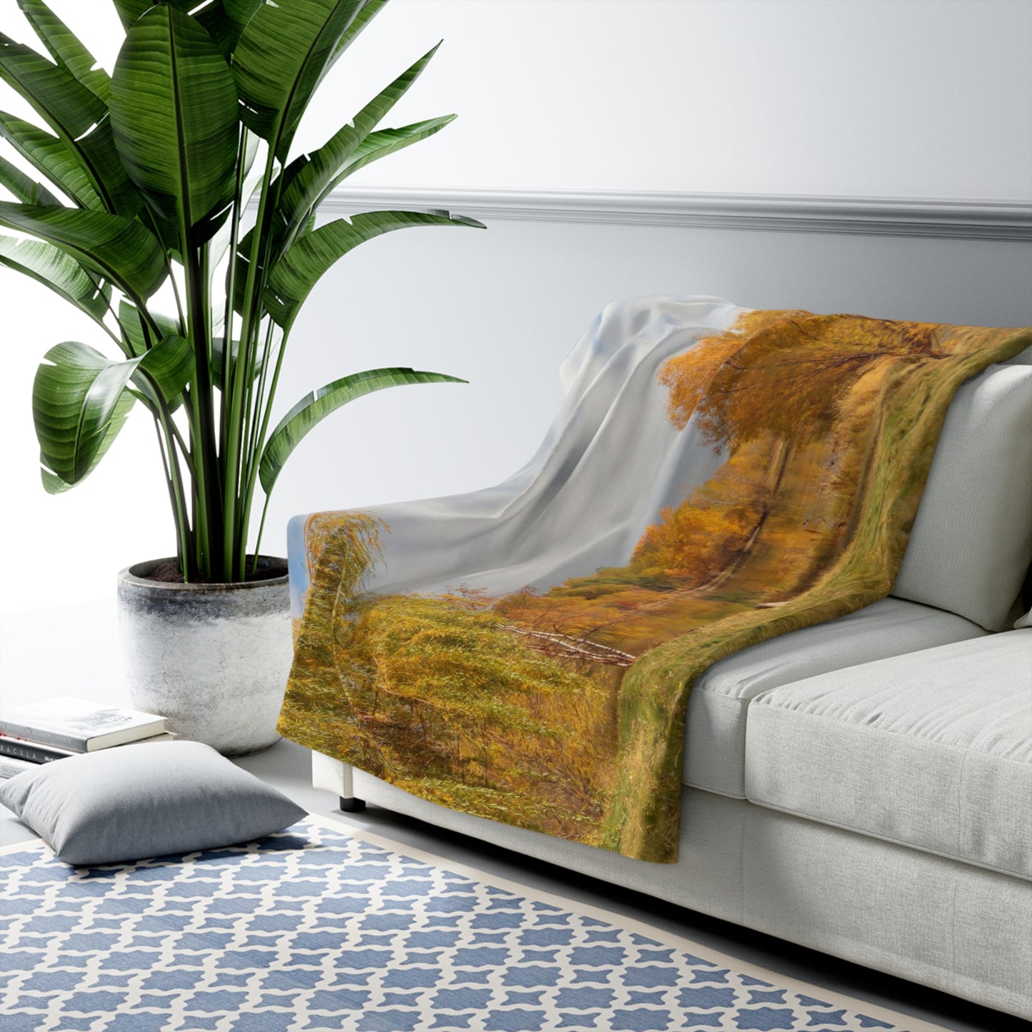 Golden Autumn Pond Sherpa Fleece Blanket