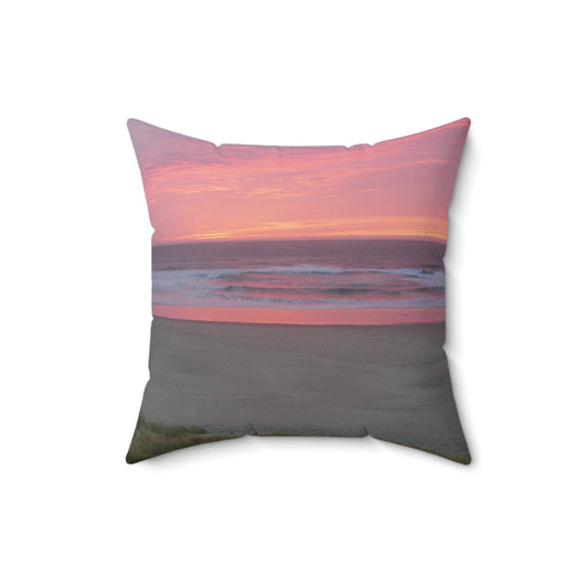 Pink Ocean Sunset Spun Polyester Square Pillow