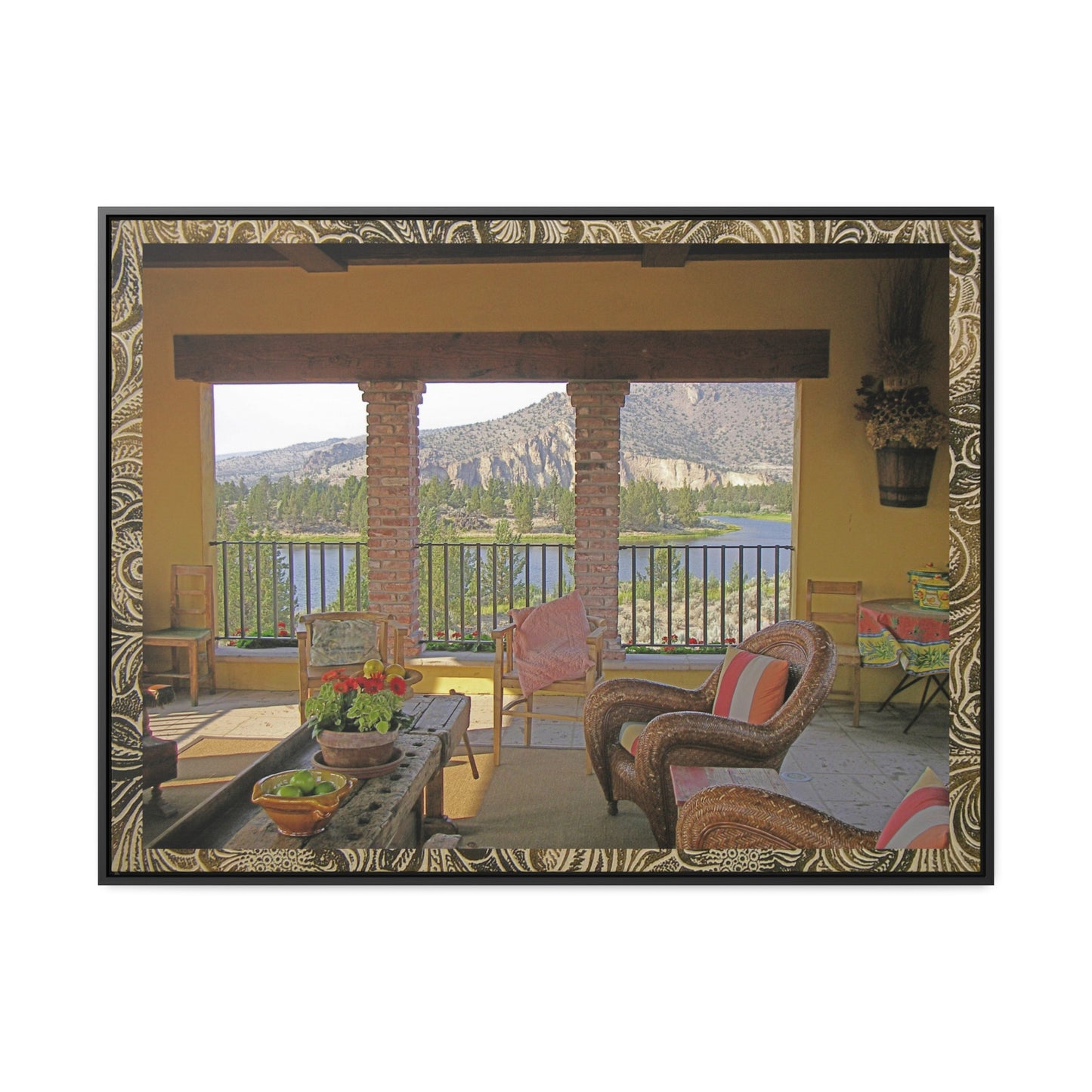 Oasis View with Leather Print Border Gallery Canvas Wraps Framed