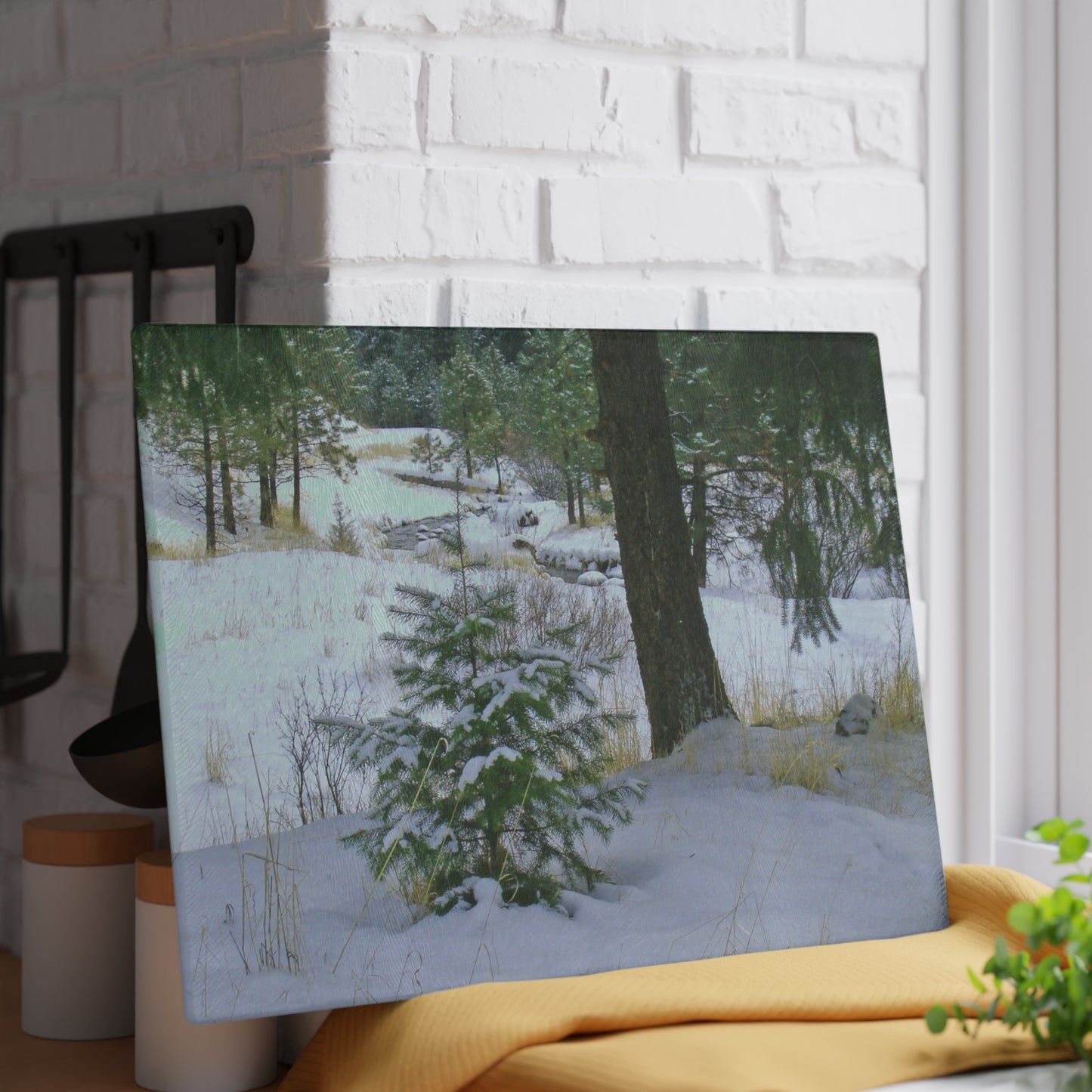 Christmas Tree Creek Glass Cutting Board Hand Wash