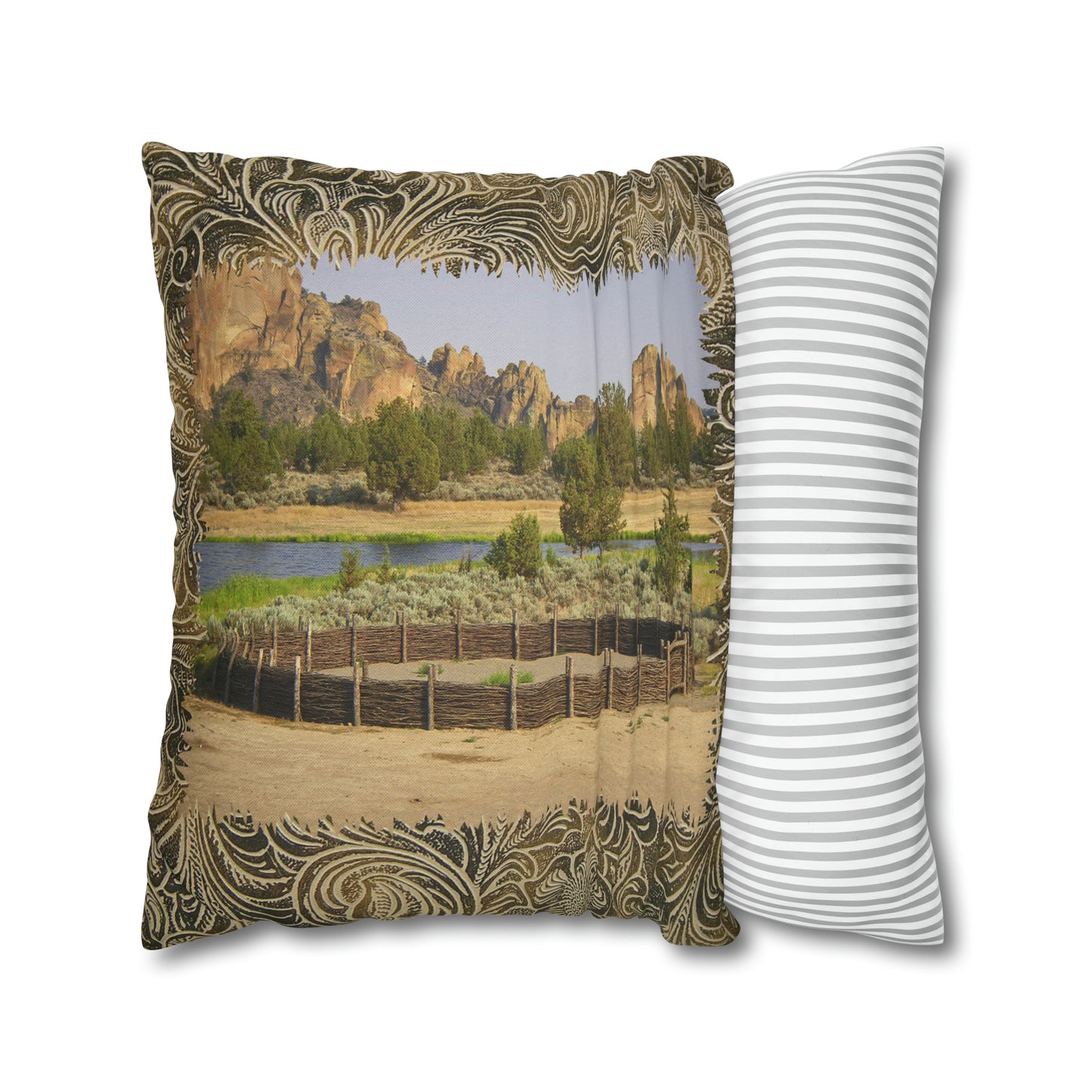 Scenic Round Pen Spun Polyester Pillow Case