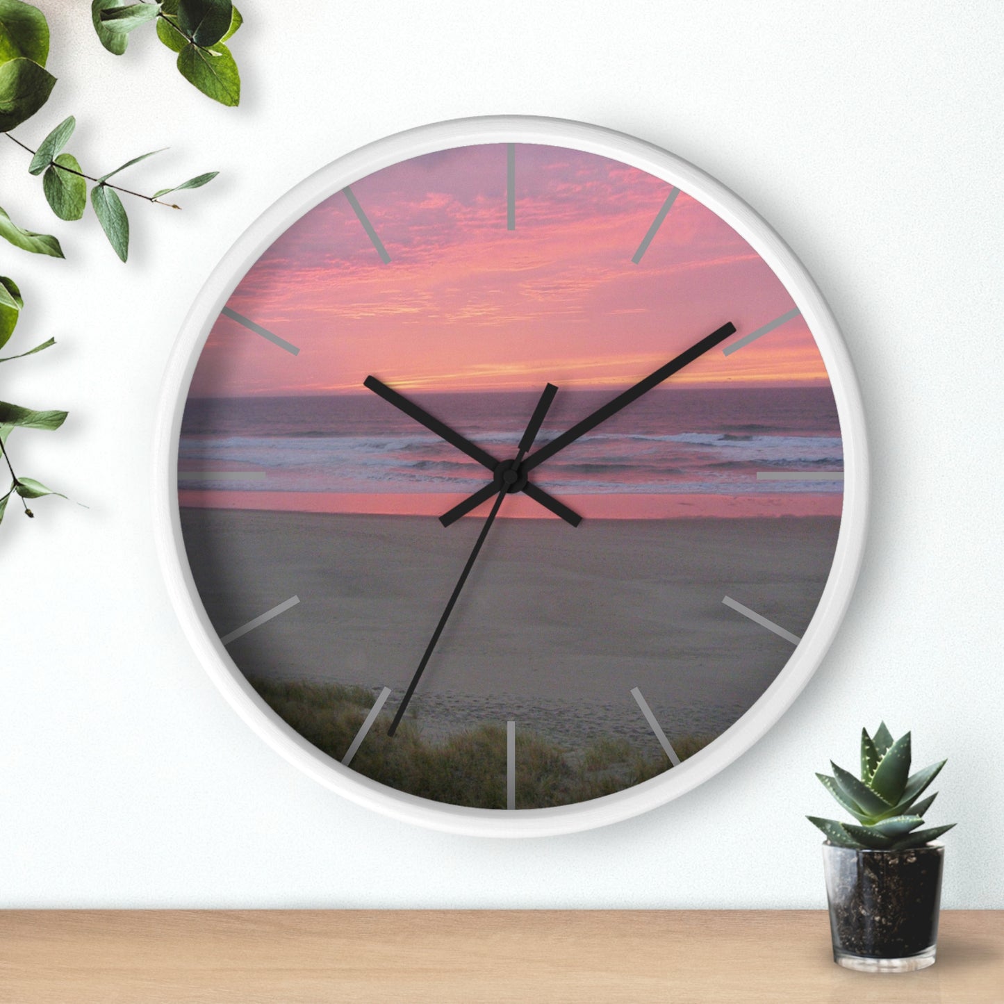 Pink Ocean Sunset Framed Wall Clock