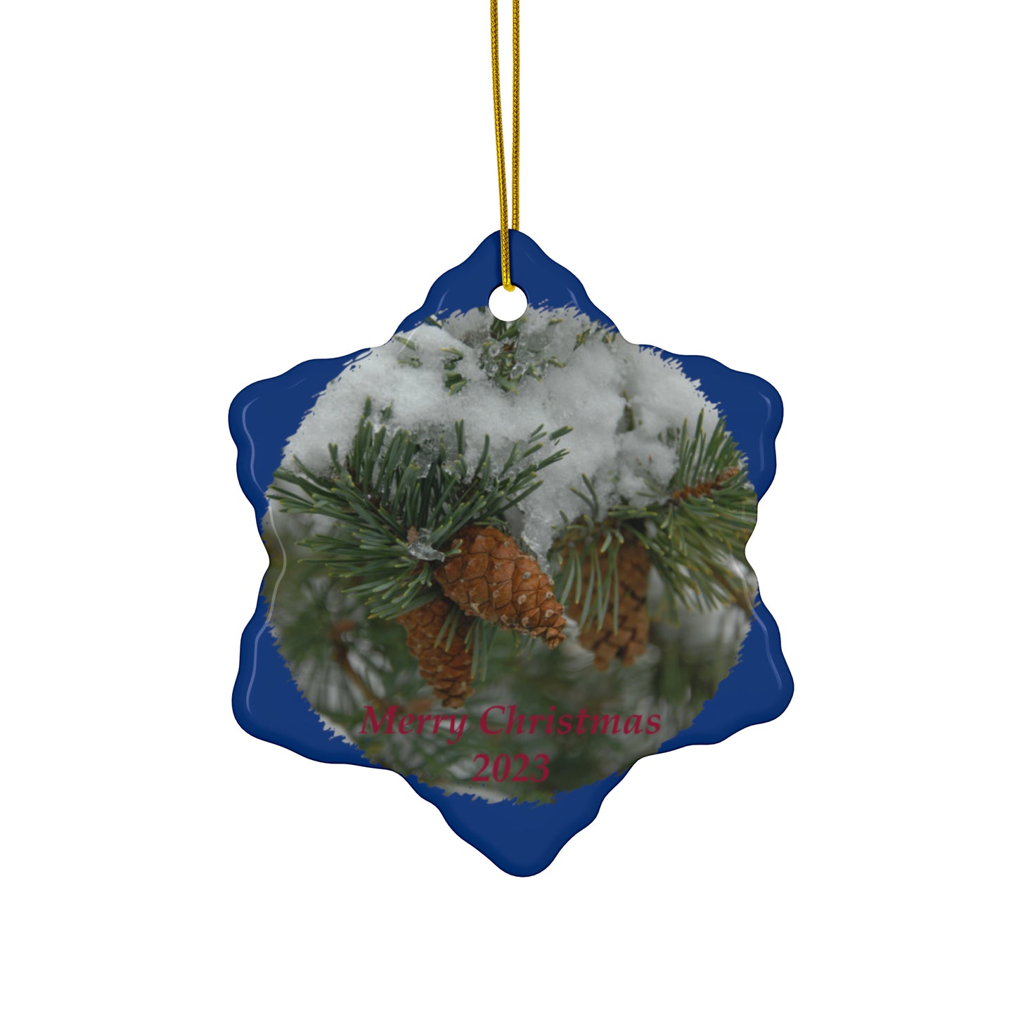 Snowy Fir Cones Merry Christmas 2023 Ceramic Ornaments