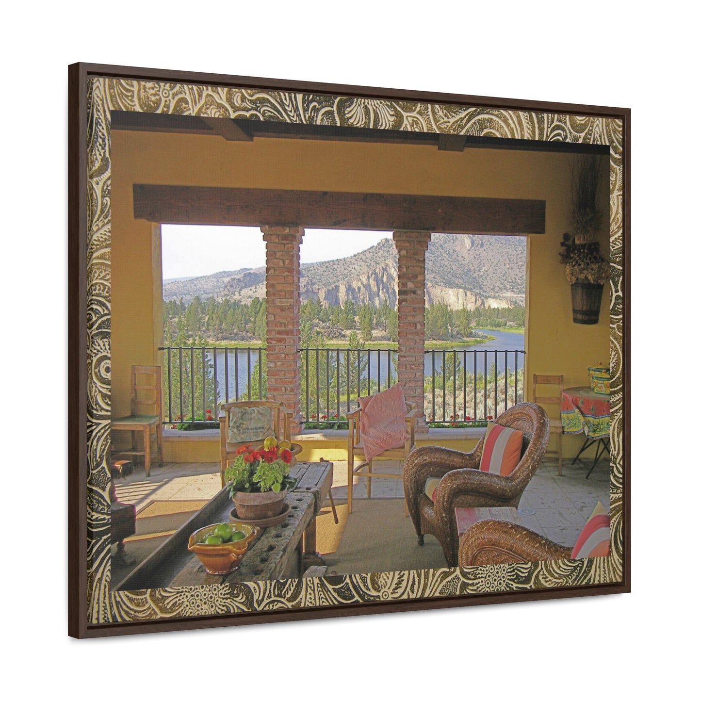 Oasis View with Leather Print Border Gallery Canvas Wraps Framed