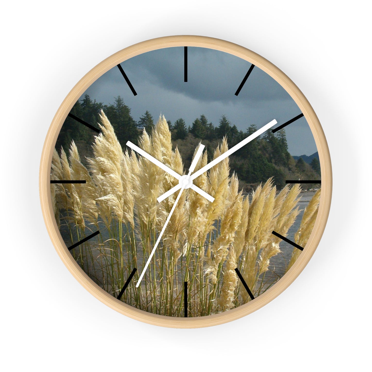 Golden Coastal Pampas Wall Clock