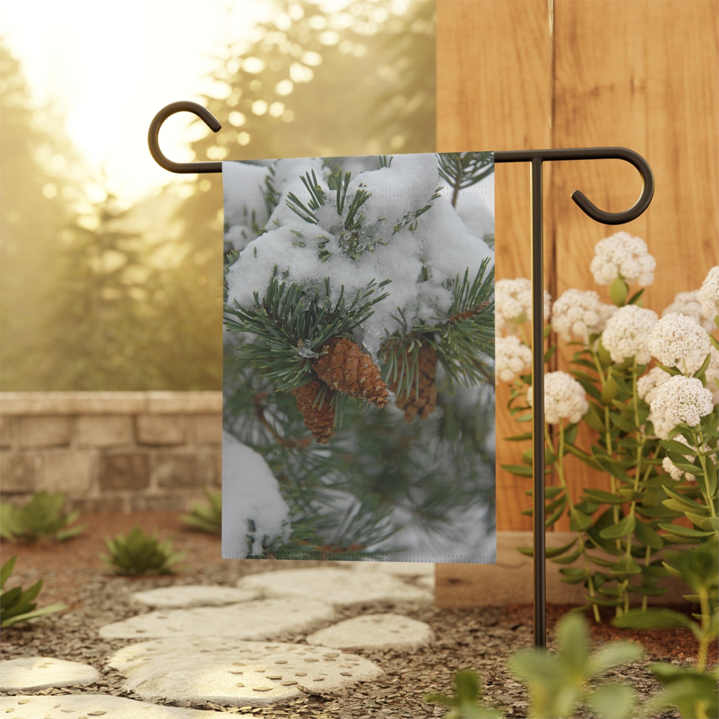 Snowy Fir Cones Garden & House Banner