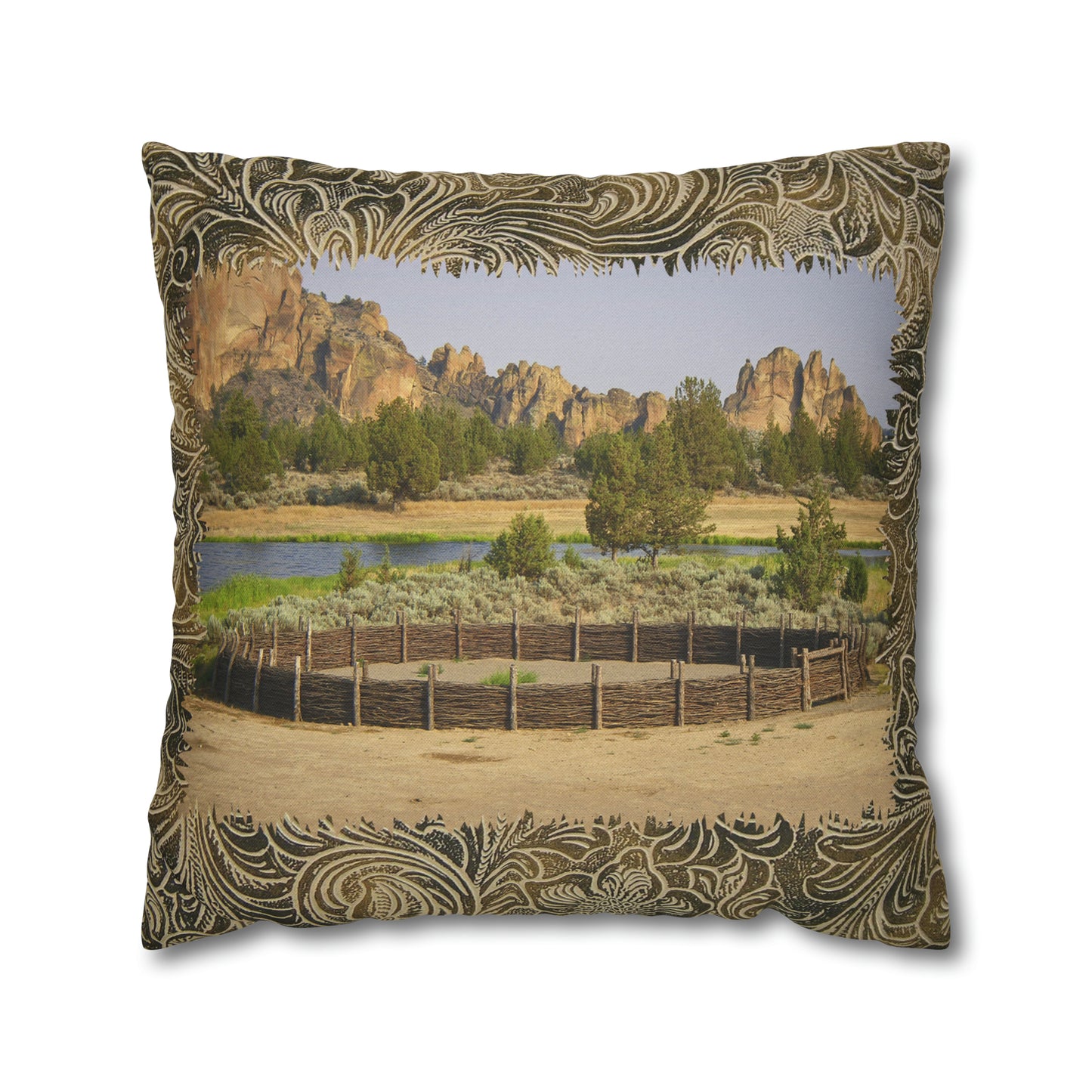 Scenic Round Pen Spun Polyester Pillow Case