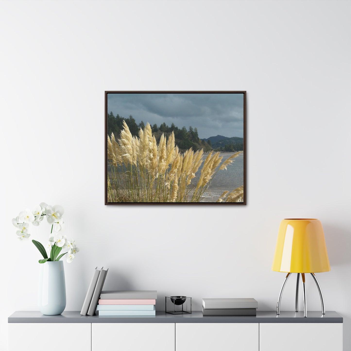 Golden Coastal Pampas Gallery Canvas Wraps Framed