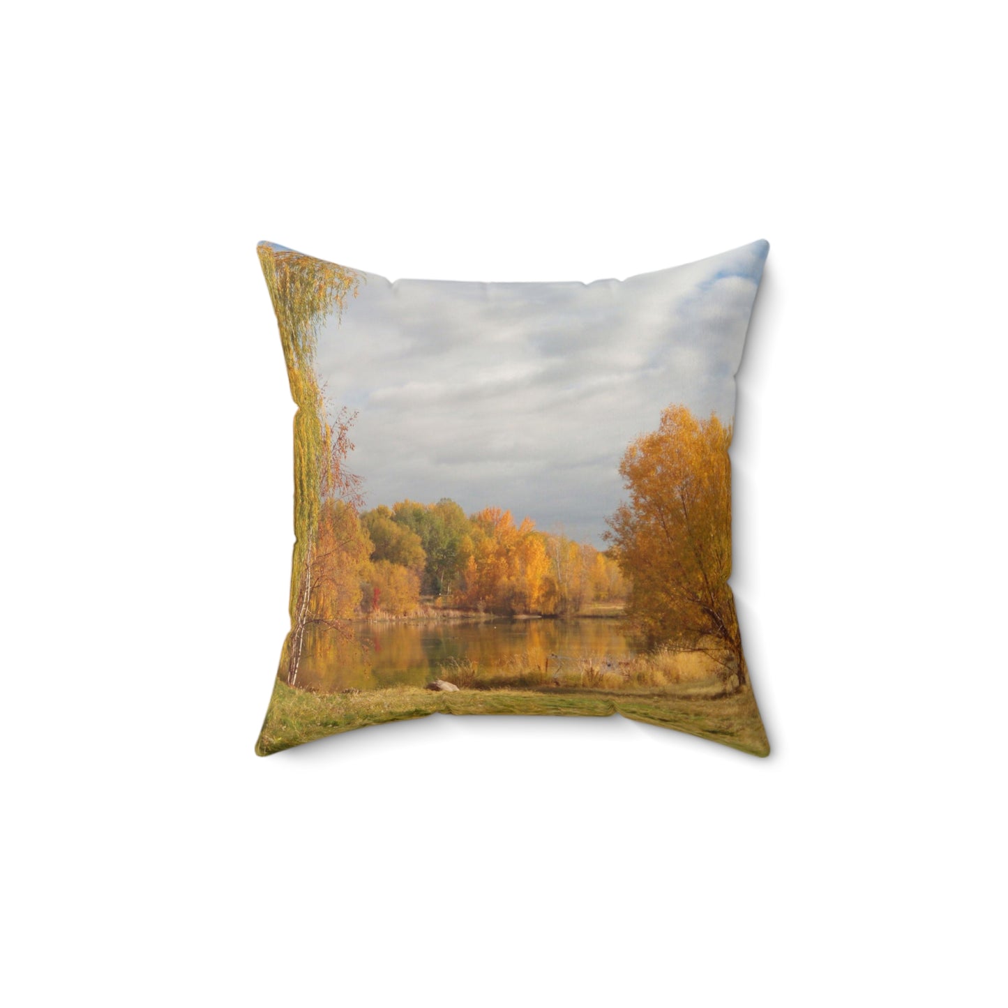 Golden Autumn Pond Spun Polyester Square Pillow