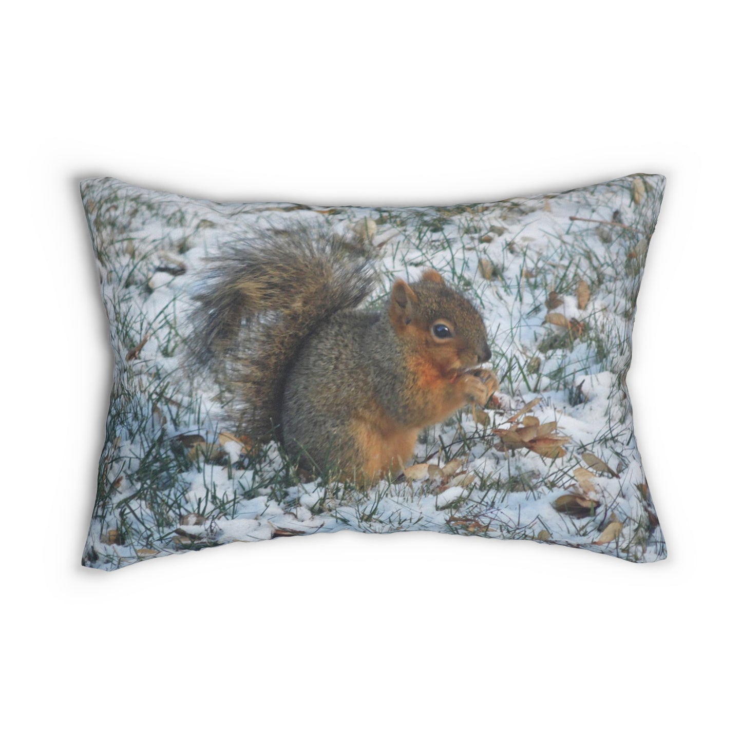 Winter Squirrel Spun Polyester Lumbar Pillow