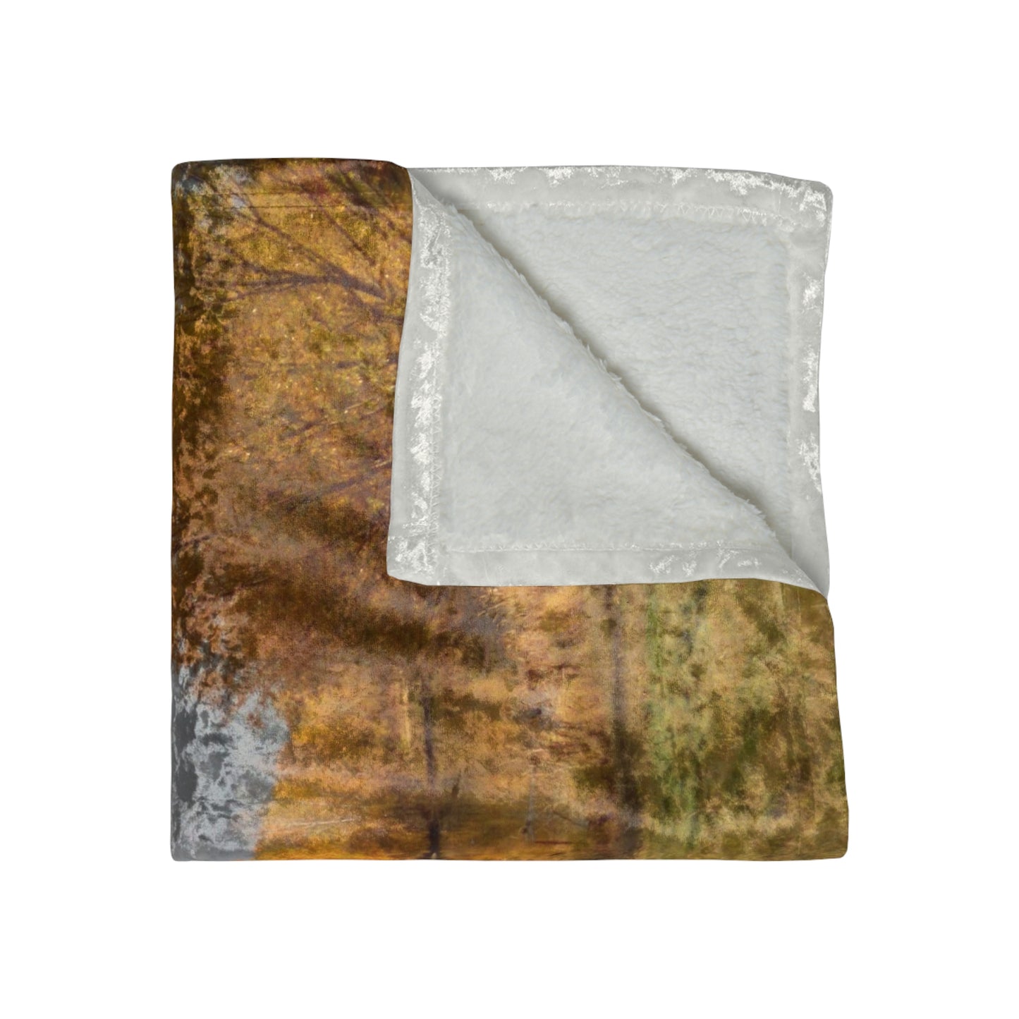Golden Autumn Pond Shiny Crushed Velvet Blanket
