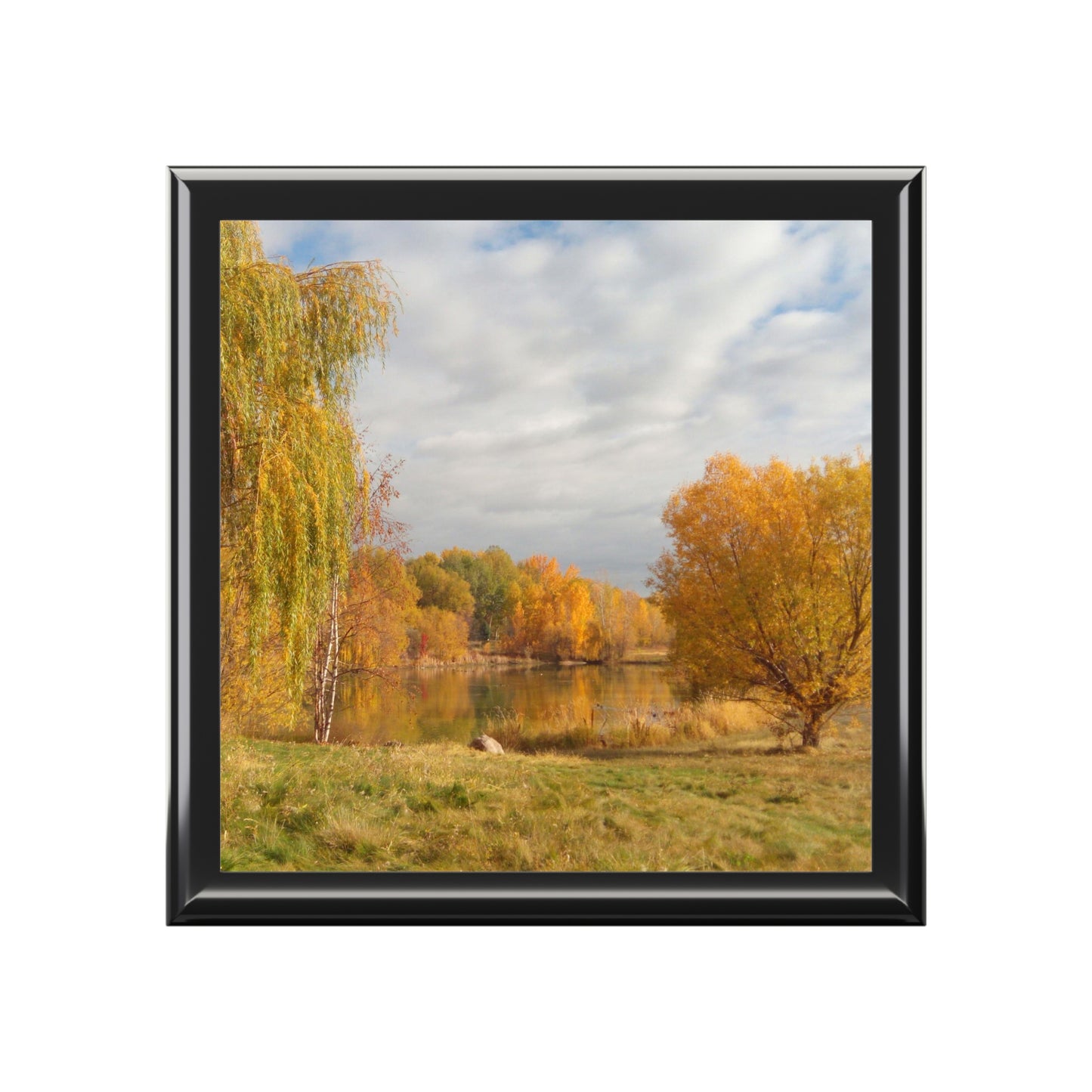 Golden Autumn Pond Jewelry Box ~ 7.24"