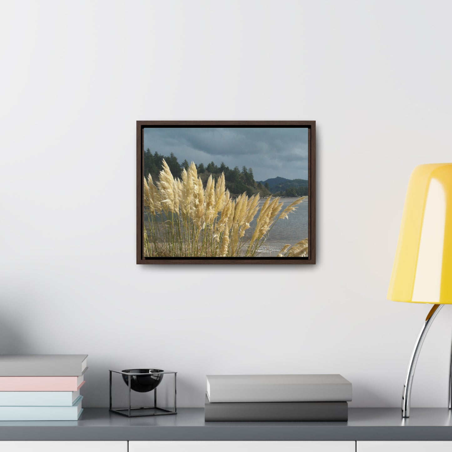 Golden Coastal Pampas Gallery Canvas Wraps Framed