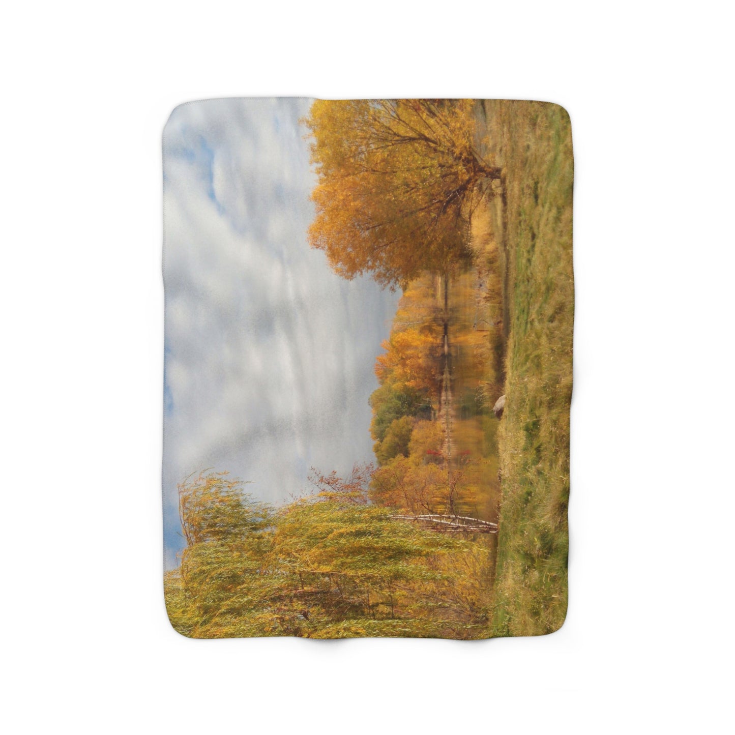 Golden Autumn Pond Sherpa Fleece Blanket